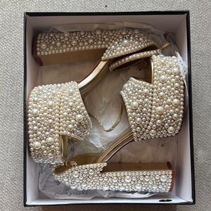 Azalea Wang Elenaor Gold Pearl-Embellished Shoes